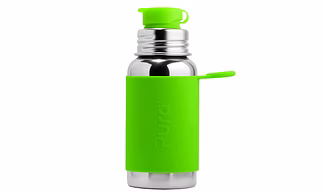 Pura Kiki 18 Oz/550ml Stainless Steel Water Bottle Green Sleeve with Silicone Sport Flip Cap NonToxic Certified BPA-Free (18 Oz)