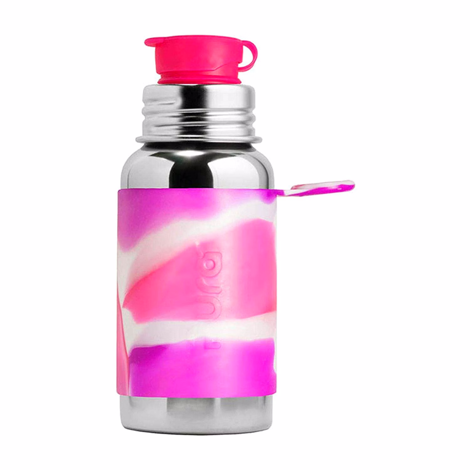 Pura 18 Oz / 550 ML Stainless Steel Water Bottle Pink Swirl with Silicone Sport Flip Cap & Sleeve (Plastic Free, Nontoxic Certified, BPA Free) image 1
