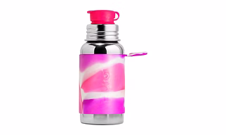 Pura 18 Oz / 550 ML Stainless Steel Water Bottle Pink Swirl with Silicone Sport Flip Cap & Sleeve (Plastic Free, Nontoxic Certified, BPA Free)