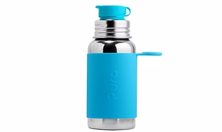 Pura Kiki 18 Oz/550ml Stainless Steel Sports Bottle Aqua Sleeve with Silicone Top