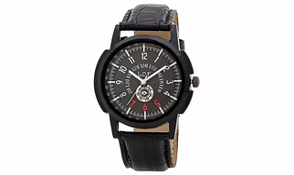 LOF Black Round Dial Leather Strap Men's Analog watch  - LW1004