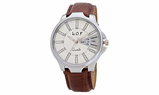 LOF WhiteRound Dial Leather Strap Men's Multi function Analog watch - LW2001