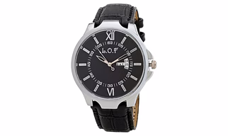 LOF BlackRound Dial Leather Strap Men's Multi function Analog watch - LW2002