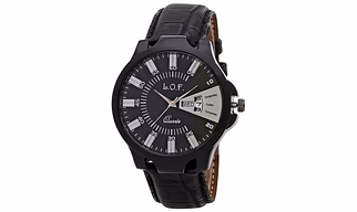 LOF BlackRound Dial Leather Strap Men's Multi function Analog watch - LW2003