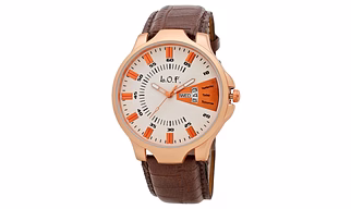 LOF White Round Dial Leather Strap Men's Multi function Analog watch - LW2006