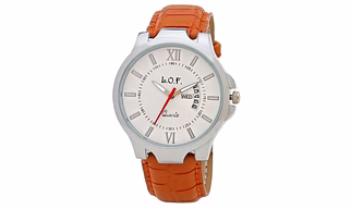 LOF White Round Dial Leather Strap Men's Multi function Analog watch - LW2007