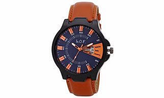 LOF Black Round Dial Leather Strap Men's Multi function Analog watch - LW2008