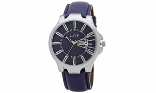 LOF Blue Round Dial Leather Strap Men's Multi function Analog watch - LW2009