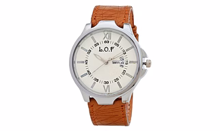LOF White Round Dial Leather Strap Men's Multi function Analog watch - LW2010