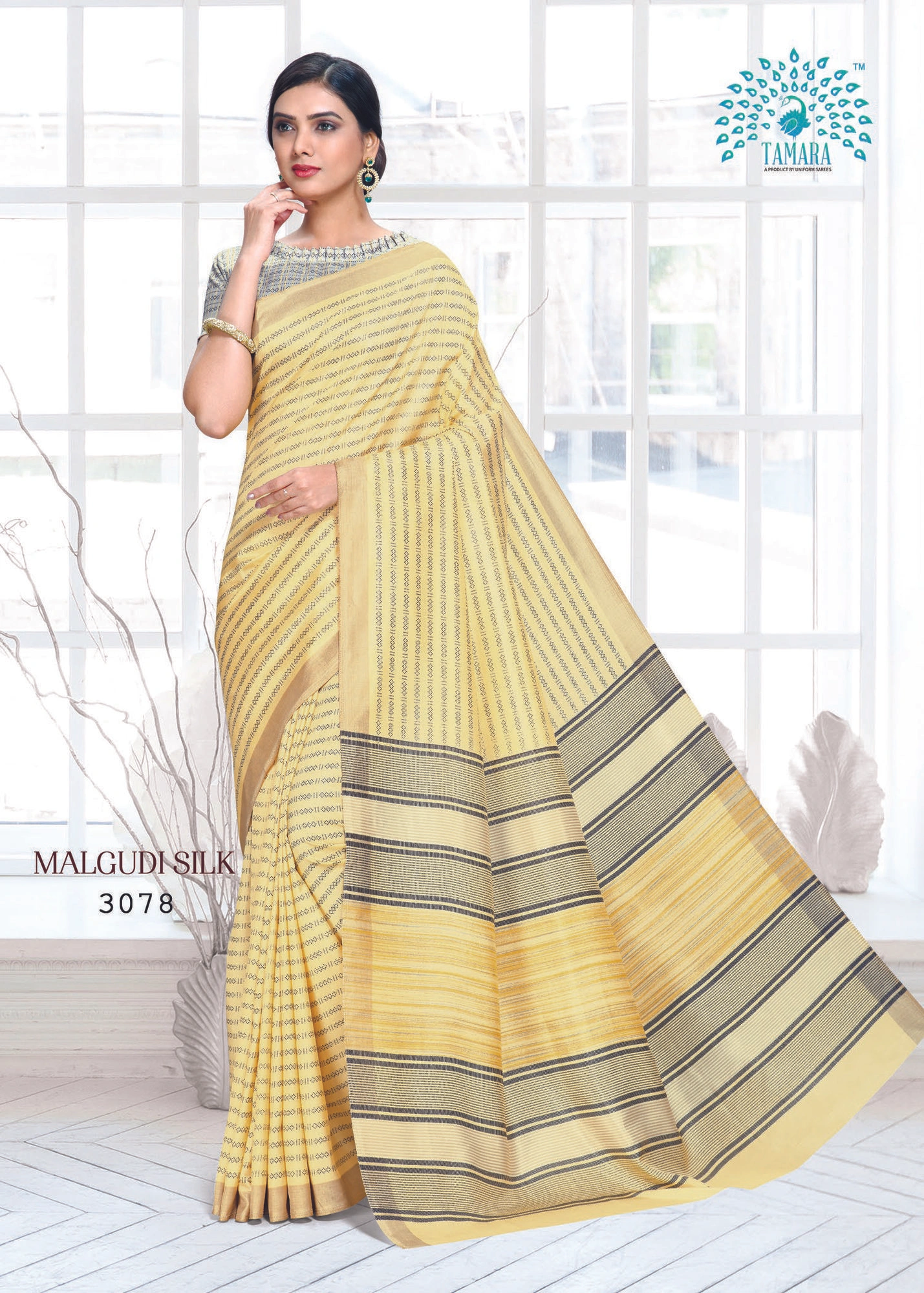 Vimla Women's Beige Malgudi Art Silk Uniform Saree with Blouse Piece  (2437_Beige) : Amazon.in: Fashion