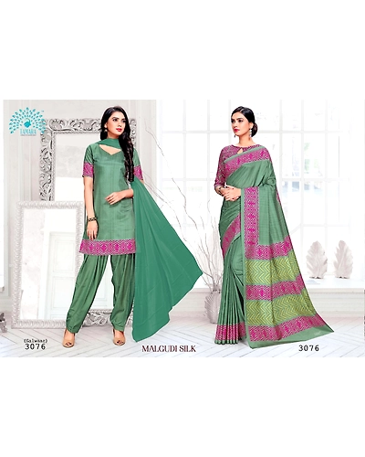 Tamara Malgudi Silk Saree &amp; Salwaar (3076)-Combo3076