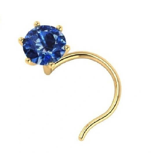 Vinayak Single Gems Cubic Zirconia Gold Nose Stud(blue)-gnp35blue