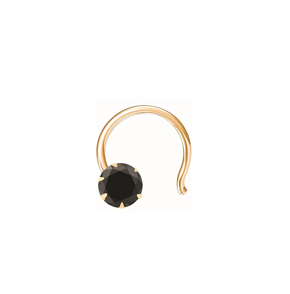 Vinayak Single Gems Cubic Zirconia Gold Nose Stud(black)-gnp35black