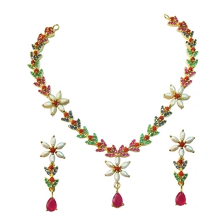 Vinayak Sober Navratan Gems Stone necklace set