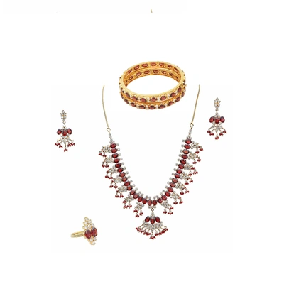 Vinayak Maharani Necklace Set with 1 Pair Bangle (Real Garnet)