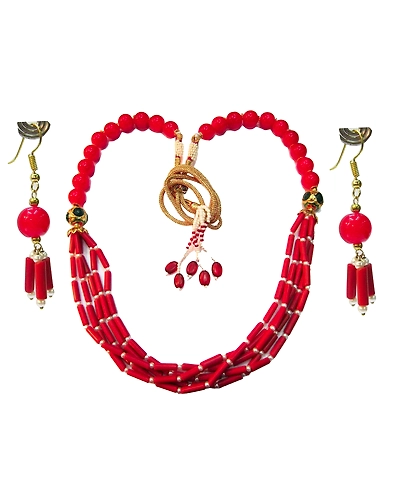 Rajwada necklace collection with earrings (Coral)-rajset67cor11