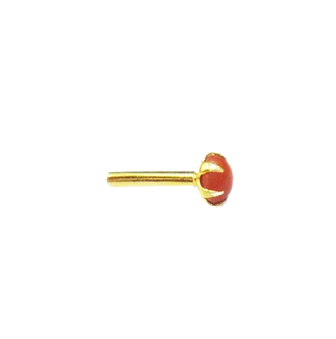 Vinayak REAL CORAL Gold Nose Stud (3 mm)-gn3cor