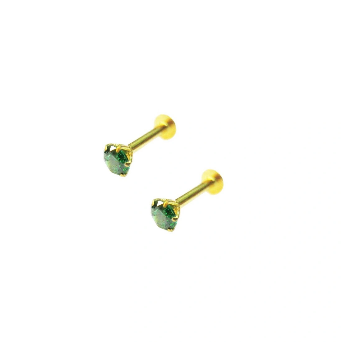 Vinayak soliteire Cubic Zirconia Gold Nose Stud 2 Piece for Earring (4 mm Emerald Green)-C Z-1