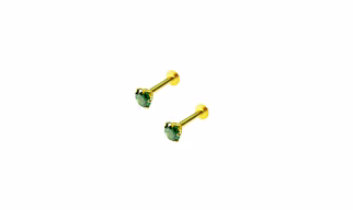 Vinayak soliteire Cubic Zirconia Gold Nose Stud 2 Piece for Earring (3 mm Green)