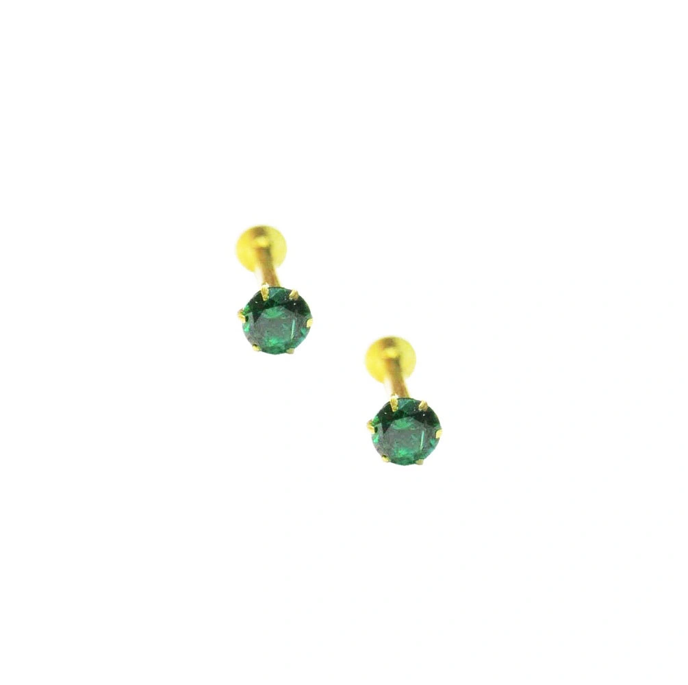 Vinayak soliteire Cubic Zirconia Gold Nose Stud 2 Piece for Earring (4 mm Emerald Green)-gns4m20grn2