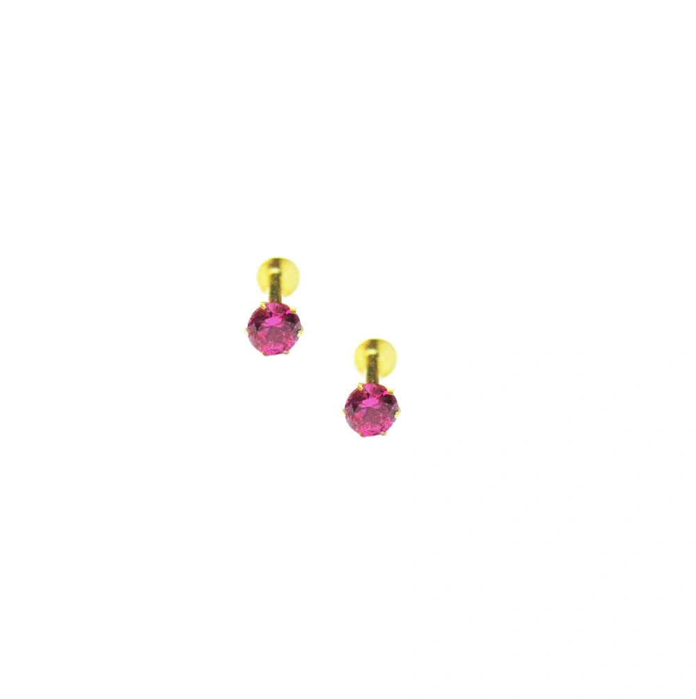 Vinayak soliteire Cubic Zirconia Gold Nose Stud 2 Piece for Earring (4 mm Ruby Red)-gns4m20red2