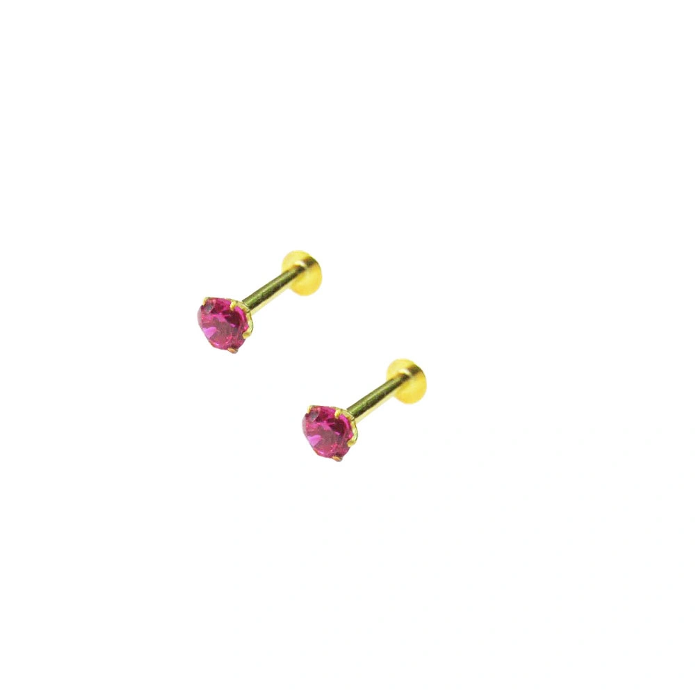 Vinayak soliteire Cubic Zirconia Gold Nose Stud 2 Piece for Earring (4 mm Ruby Red)-C Z-1