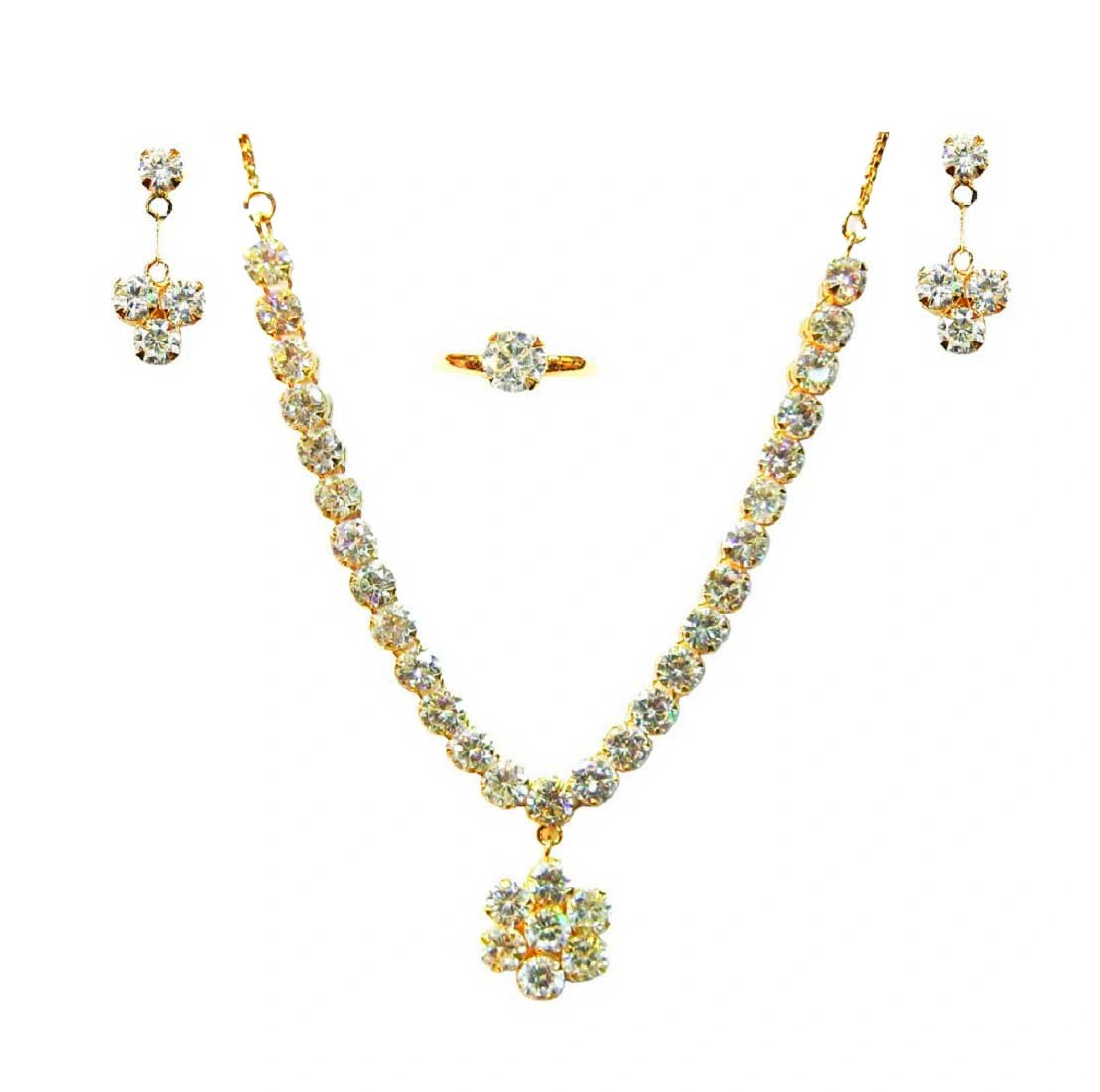 Vinayak Solitaire 18k Gold Plated Necklace Set (C Z)6-C Z-4