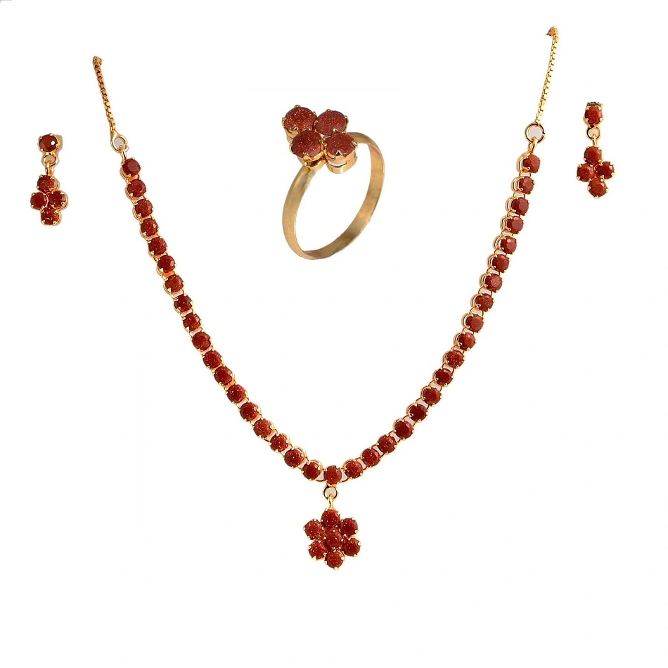 Vinayak Solitaire 18k Gold Plated Jewellery Set for Women (sunstone)-nmsetsunstone5m1500