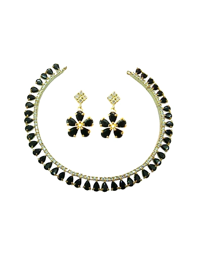 Vinayak Sober American dImond &amp; Onyx Jewel Set (Pear)-necbo20pear