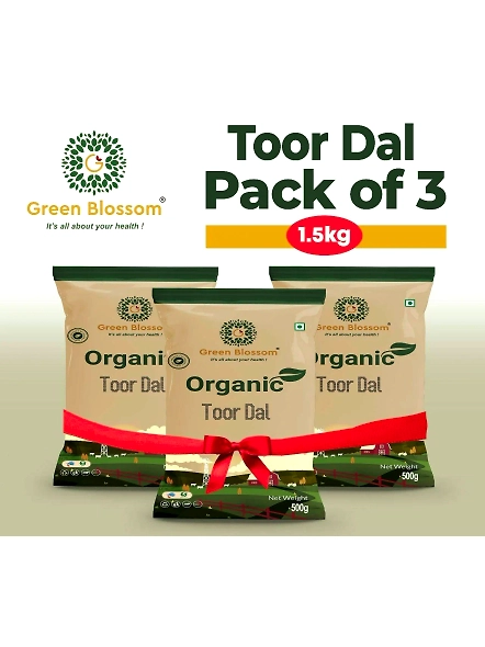 Green Blossom Organic Toor Dal / Arhar Dal (Unpolished) - Pack of 3