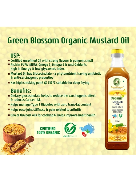 Green Blossom Organic Mustard Oil ( Kachi Ghani) - 1 Ltr
