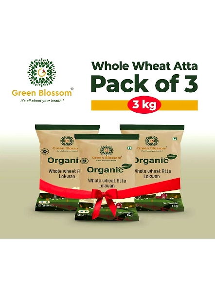 Green Blossom Organic Wheat Flour (Lokwan Atta) - Pack of 3