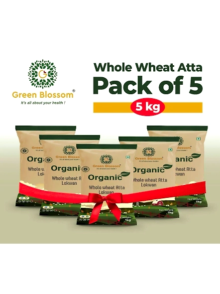 Green Blossom Organic Whole Wheat Flour (Lokwan Atta) - Pack of 5