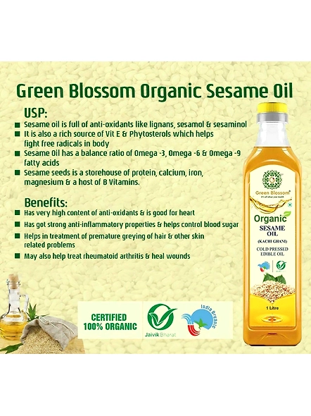 Green Blossom Organic Sesame Oil ( Kachi Ghani) - 1 Ltr
