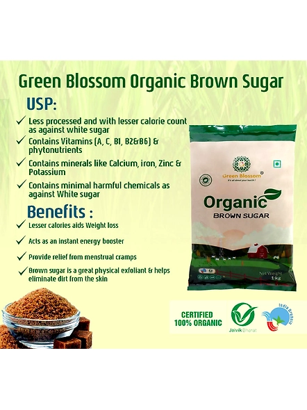 Green Blossom Organic Brown Sugar - Pack of 3 ( 3 Kg)