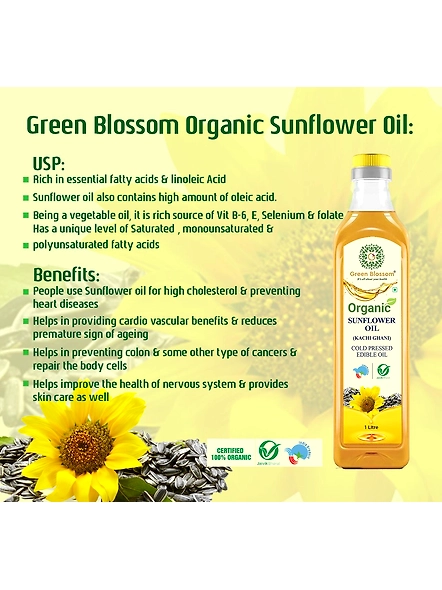 Green Blossom Organic Sunflower Oil ( Kachi Ghani) - 1 Ltr
