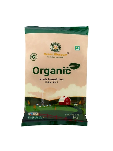 Green Blossom Organic Whole Wheat Flour ( Lokwan Atta) - 10 Kg ( Pack of 10, 1 Kg , NPOP Certified)