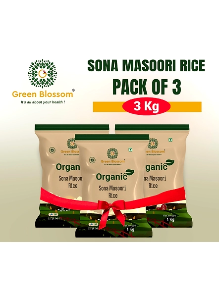 Green Blossom Organic Sona Masoori Rice (White) - Pack of 3 ( 3 Kg)