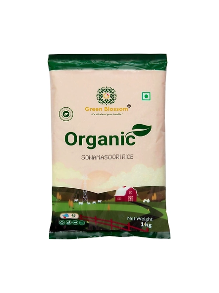 Green Blossom Organic Sona Masoori Rice (White) - Pack of 3 ( 3 Kg)