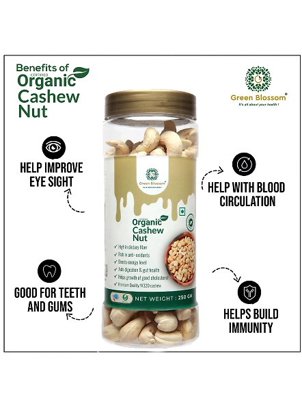 Green Blossom Organic Cashew Nut / Kaju - 500 gms ( Pack of 2, W320, NPOP Organic Certified)