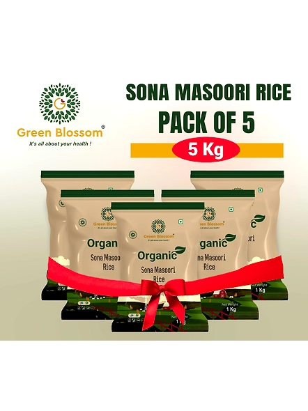Green Blossom Organic Sona Masoori Rice (White) - Pack of 5 ( 5 Kg)