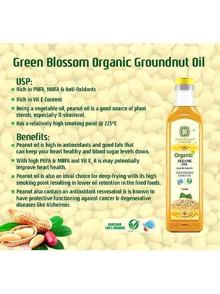 Green Blossom Organic Groundnut Oil ( Kachi Ghani) - 1 Ltr