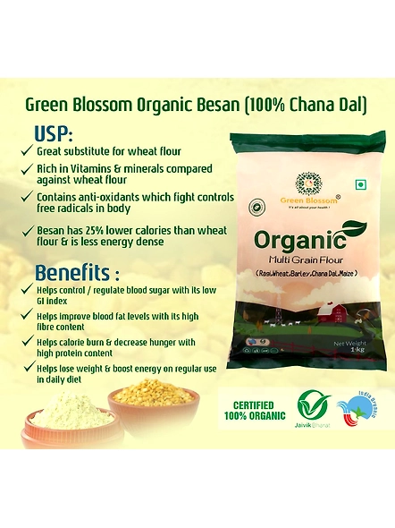 Green Blossom Organic Besan - 5 Kg ( Pack of 10, 500 gm)