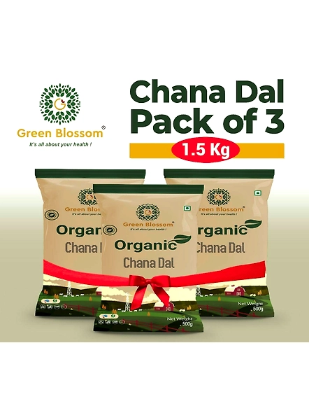 Green Blossom Organic Chana Dal - 500g , (Pack of 3 ) - 1.5 Kg