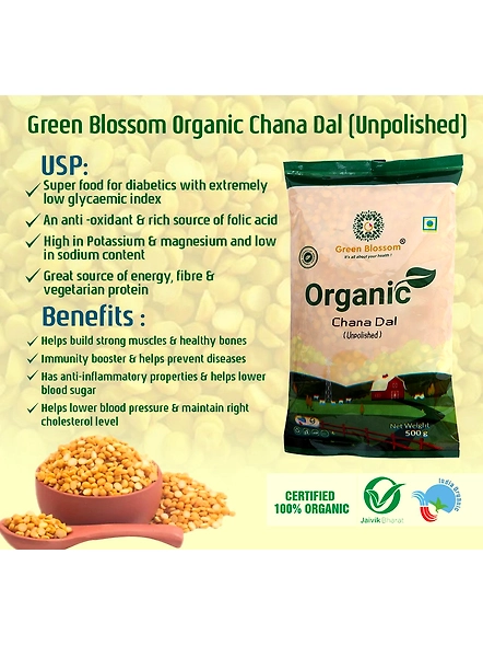 Green Blossom Organic Chana Dal - 500g , (Pack of 3 ) - 1.5 Kg