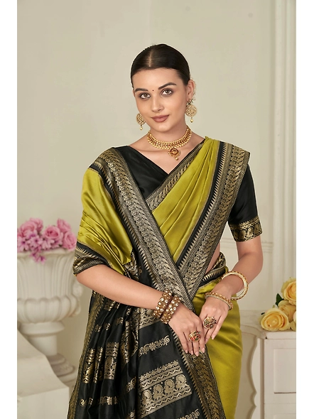 South Indian Silk Saree in Methi Yellow for Weddings | Golden Spice Elegance | Designer Black Blouse Stitching | TOP PICK-Un-Stitched Blouse-Un-Stitched Blouse-Un-Stitched Blouse