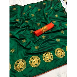 Designer soft two tone sana silk dark green saree