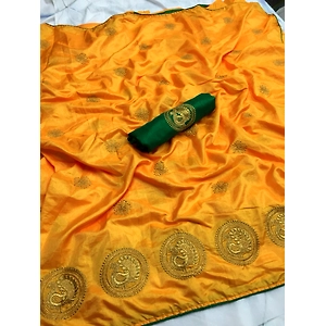 Designer soft two tone sana silk yellow color saree