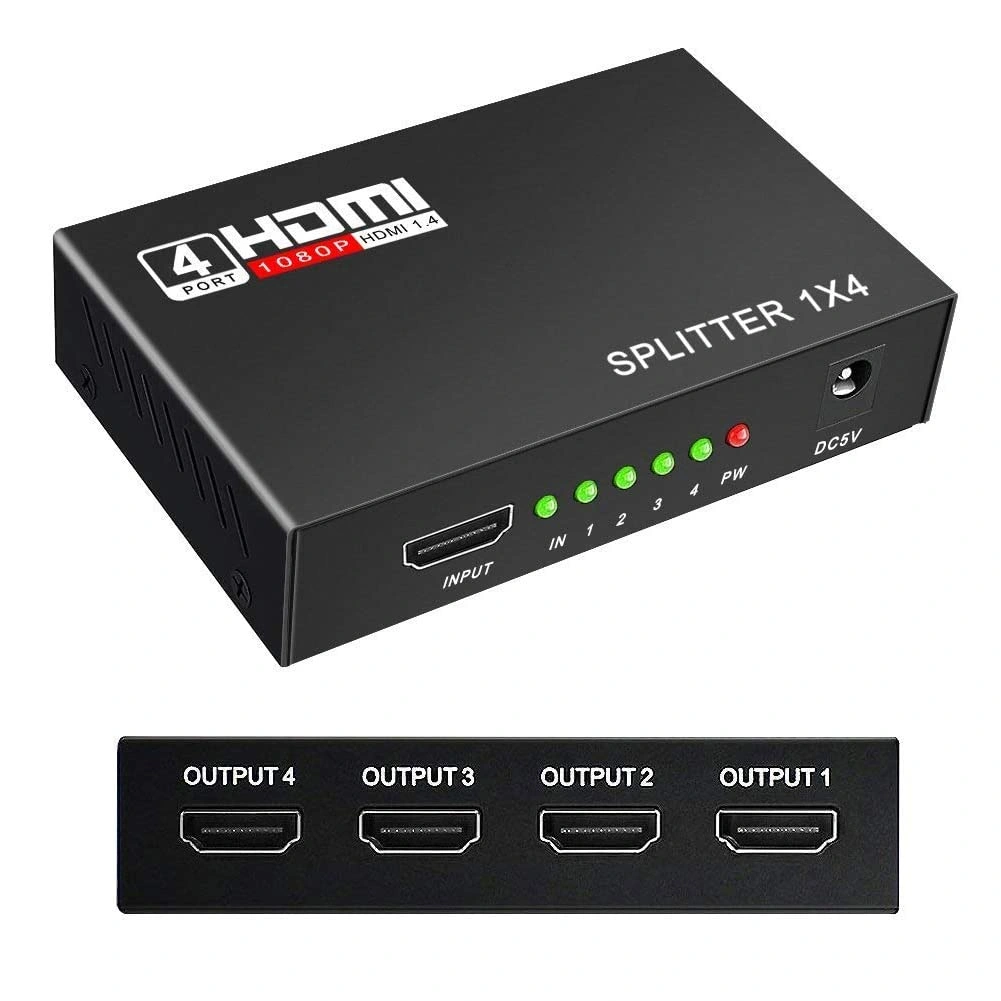 CABLELINK HDMI 1x4 Splitter, 4 Way HDMI Powered Splitter 4 Port HDMI Audio and Video Splitter 1080P 3D Support HD Hub Smart Splitter Box - One Input to Four Output.-CLI-HDSPT-4P