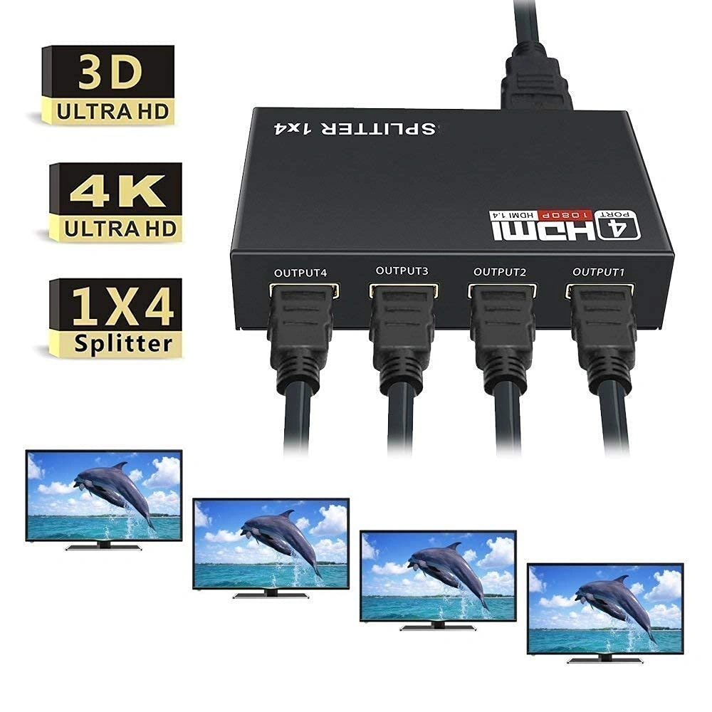 CABLELINK HDMI 1x4 Splitter, 4 Way HDMI Powered Splitter 4 Port HDMI Audio and Video Splitter 1080P 3D Support HD Hub Smart Splitter Box - One Input to Four Output.-3